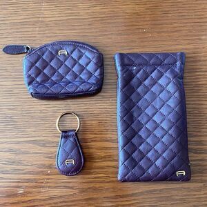 Vtg Etienne Aigner deep burgundy glasses case, coin‎ purse & key chain